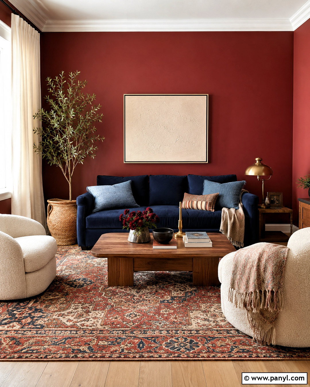 Red Walls With Blue Sofa - 40 Red Walls