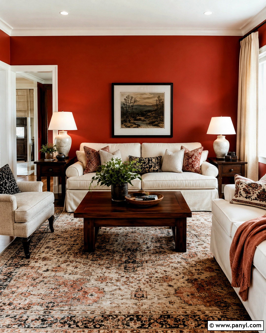 Red Walls With Cream Furniture - 40 Red Walls