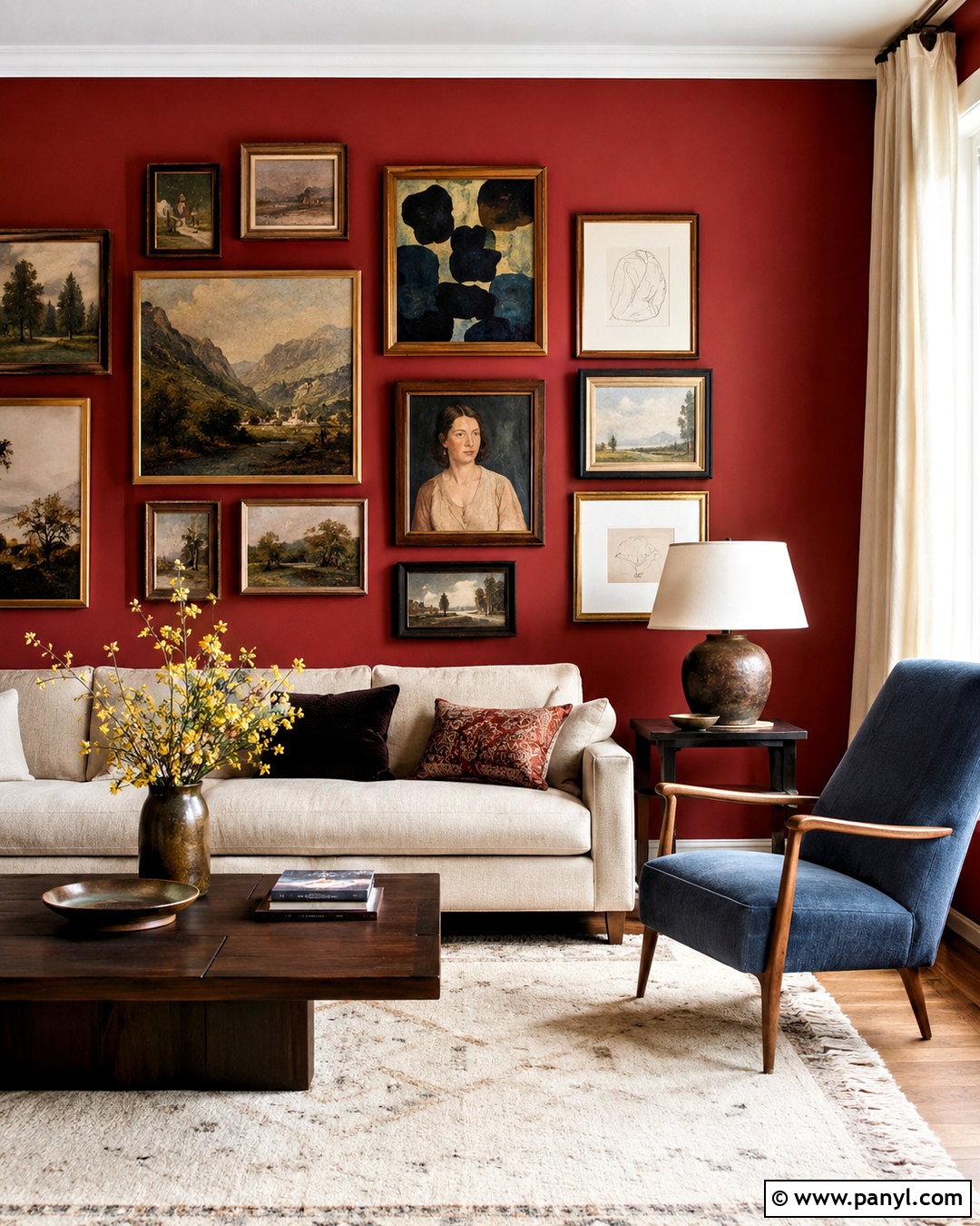 Red Walls With Gallery Art - 40 Red Walls