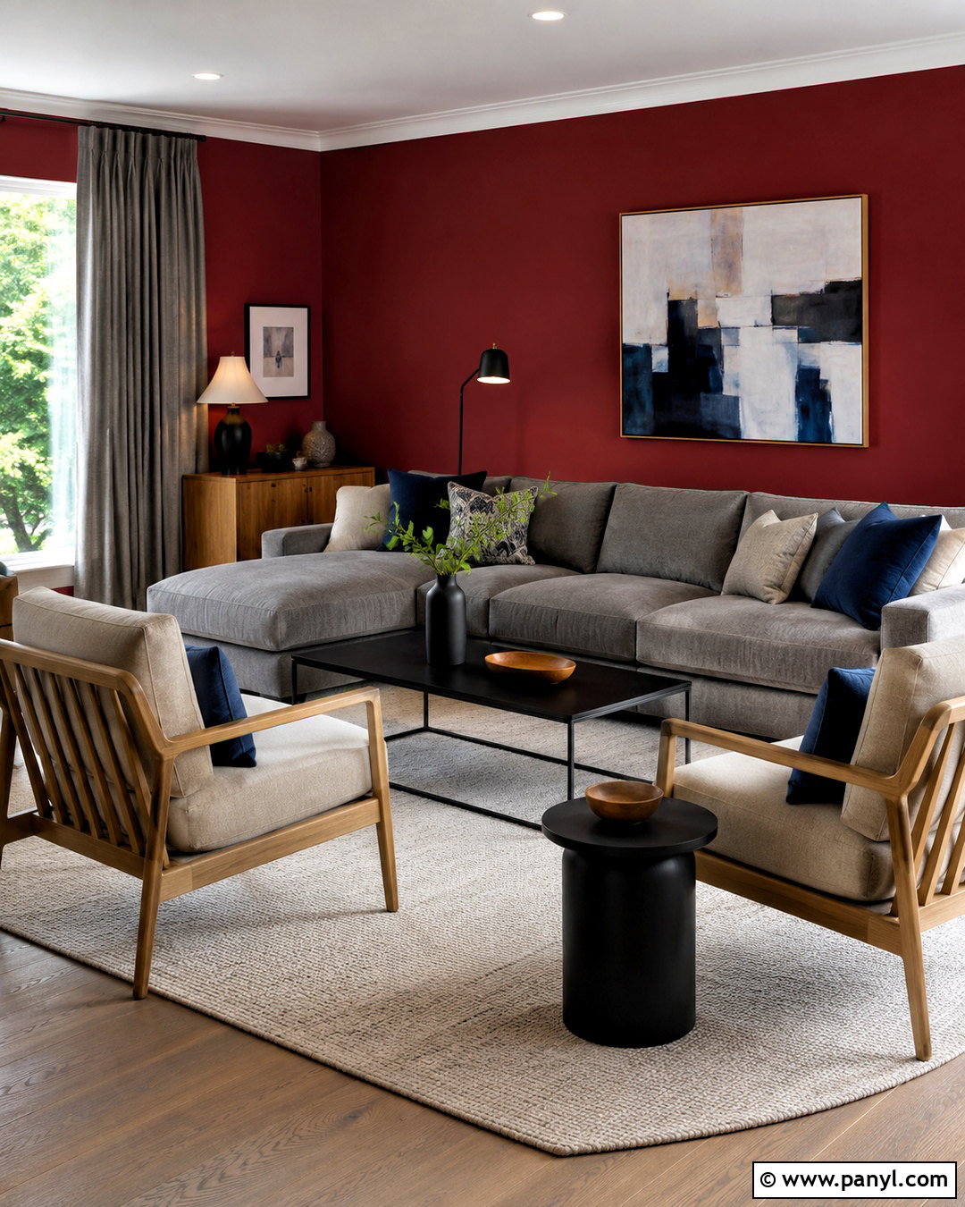 Red Walls With Gray Furniture - 40 Red Walls