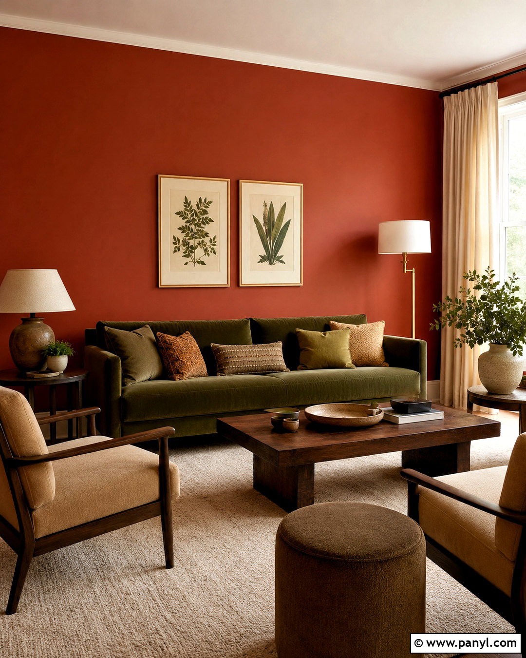 Red Walls With Green Furniture - 40 Red Walls