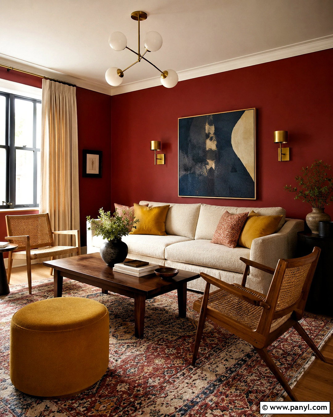 Red Walls With Mustard Accents - 40 Red Walls