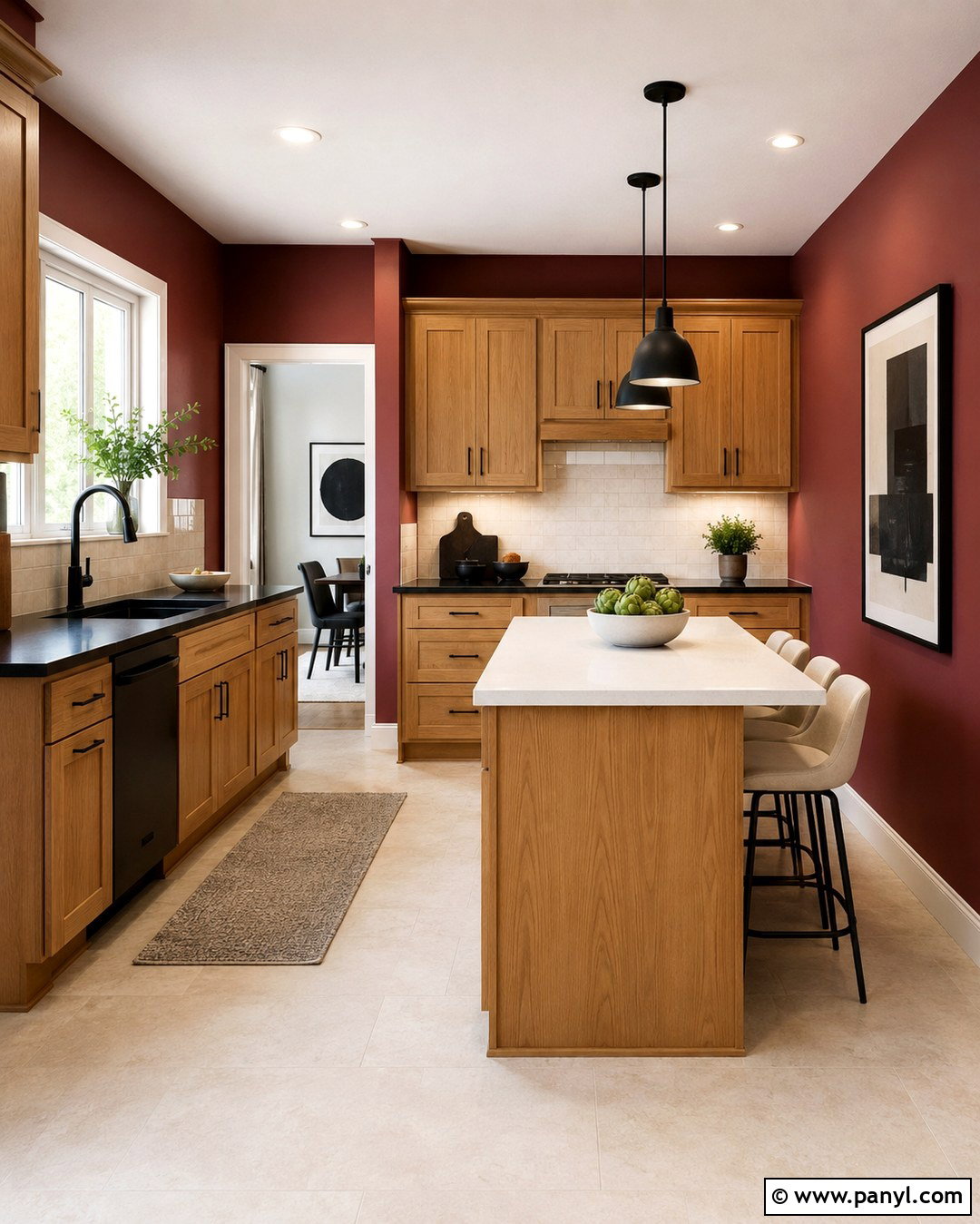 Red Walls With Oak Cabinets And Black Counters - 20 Red Kitchen Walls With Oak Cabinets