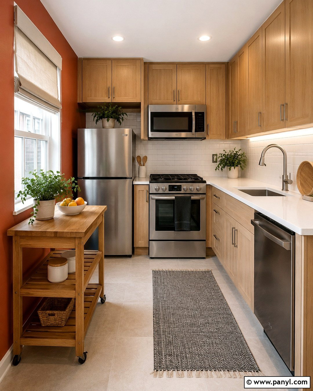Red Walls With Oak Cabinets In A Small Kitchen - 20 Red Kitchen Walls With Oak Cabinets