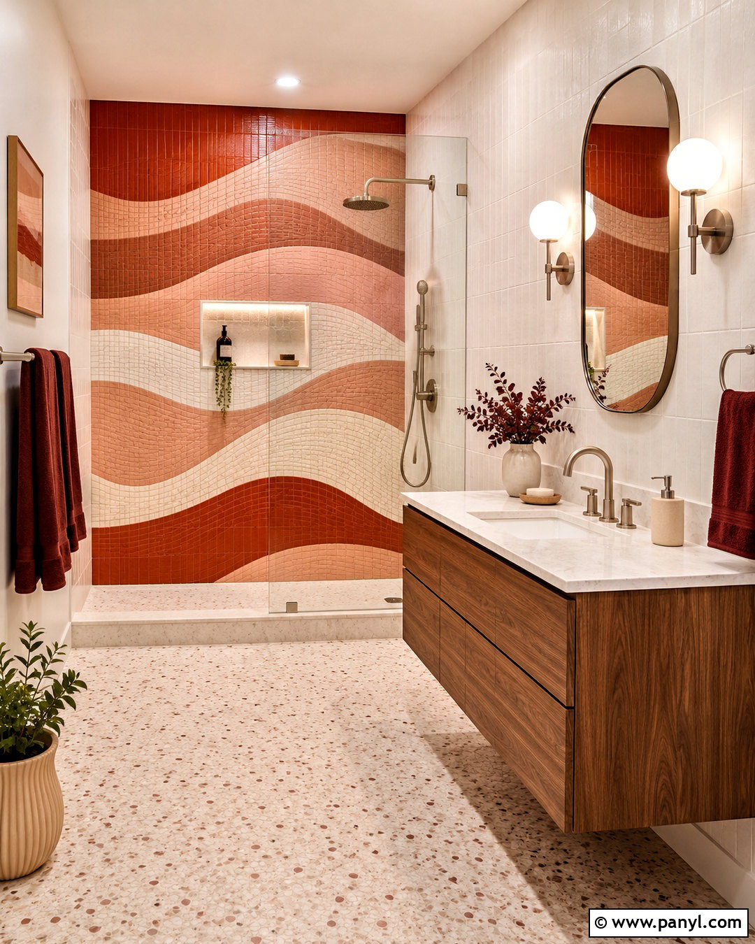 Red Wave Pattern Bathroom - 20 modern red pattern ideas