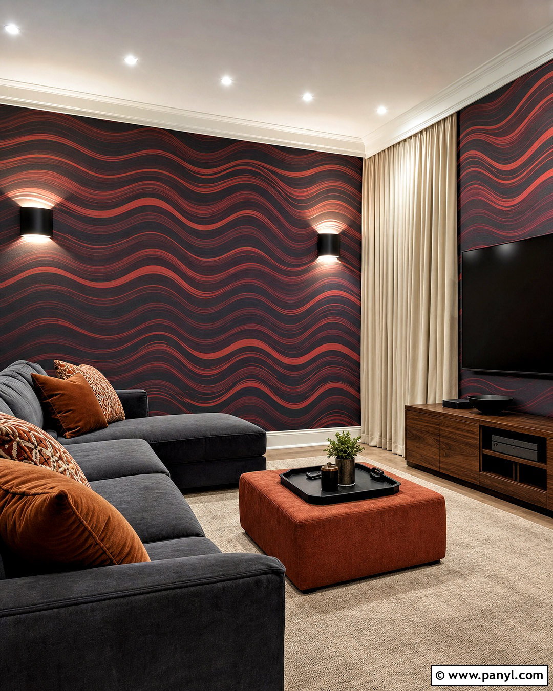 Red Wave Wallpaper Media Room - 20 red wallpaper pattern ideas