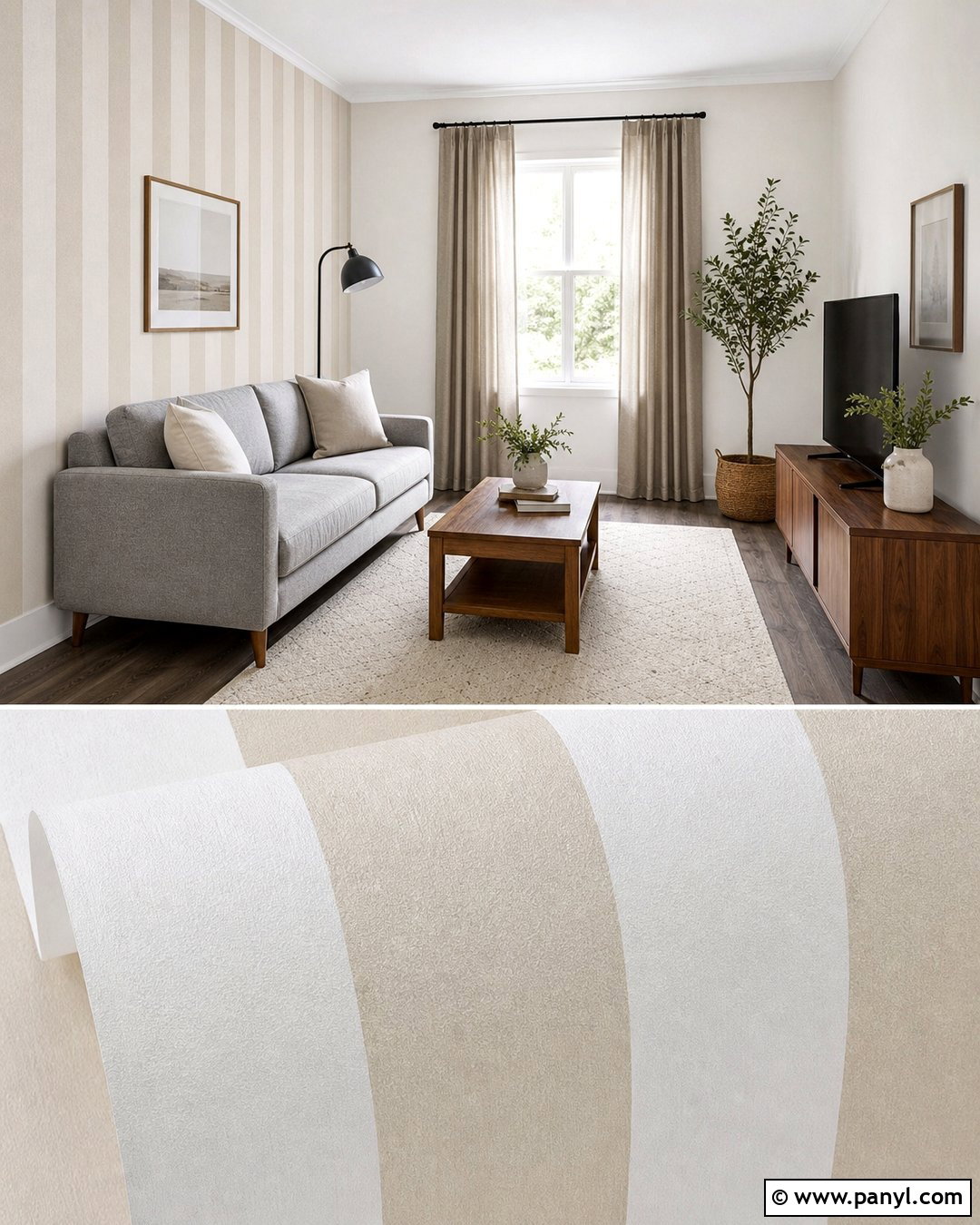 Removable Neutral Striped Wallpaper - 20 Neutral Color Wall Stripes