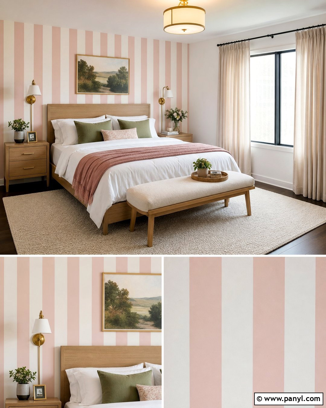 Removable Pink Stripe Rental Bedroom - 30 pink stripe wall ideas