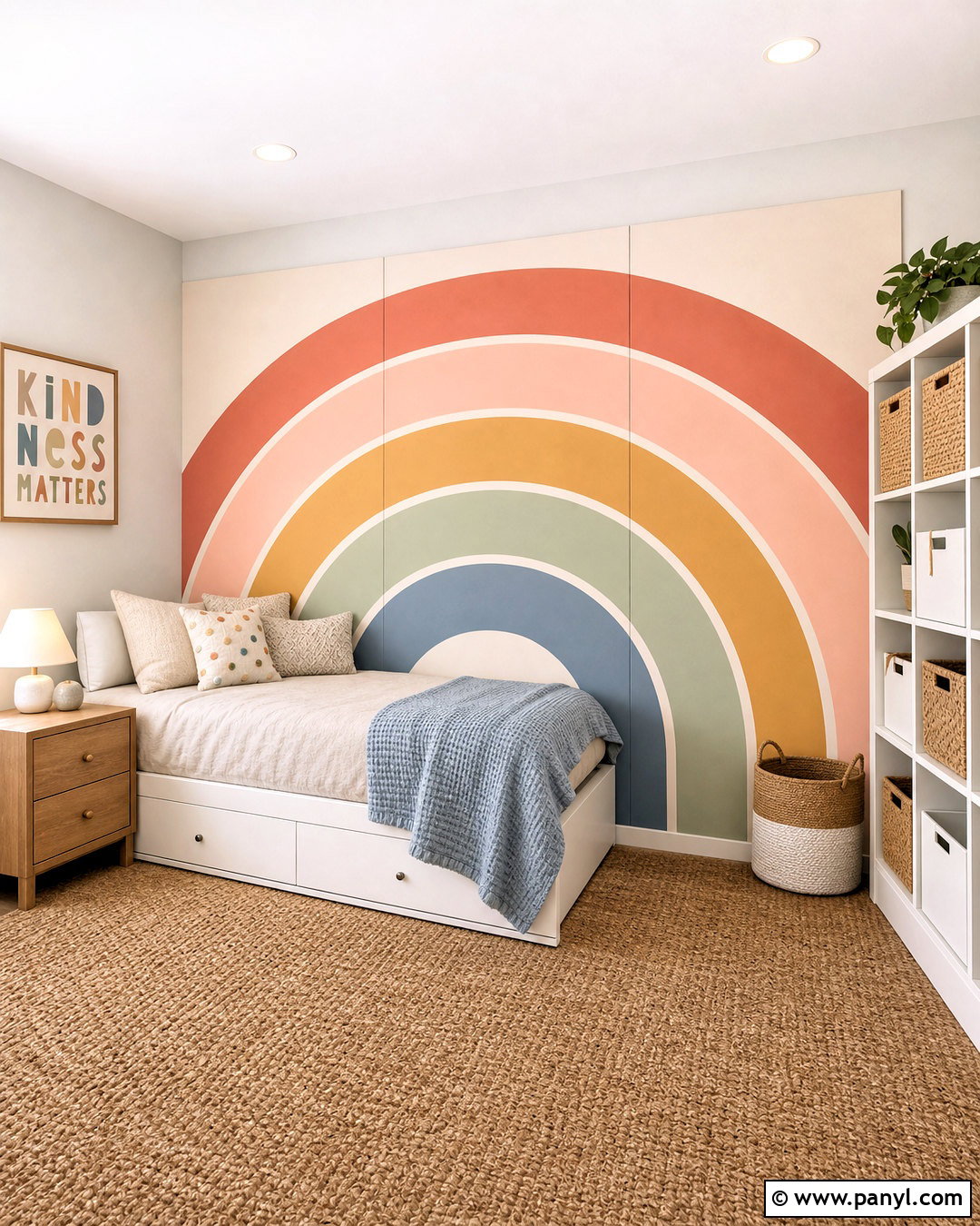 Removable Rainbow Panel Mural - 20 rainbow mural kids room diy ideas