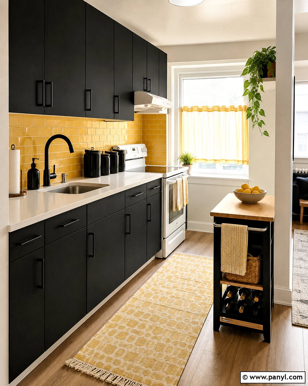 Rental-Friendly Black And Yellow Kitchen - 20 black and yellow kitchen ideas