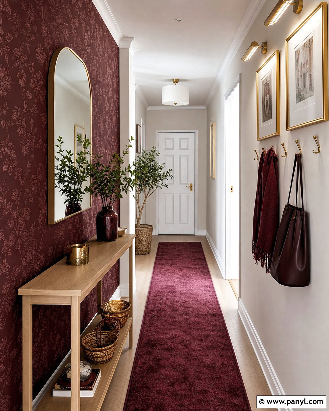 Rental-Friendly Burgundy Hallway - 20 burgundy hallway ideas