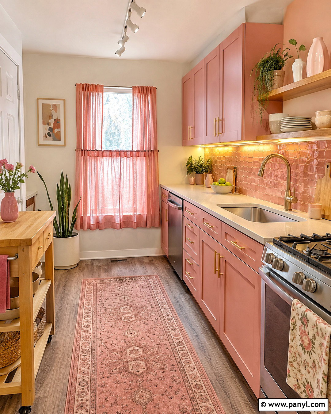 Rental-Friendly Pink Kitchen - 20 pink kitchen aesthetic ideas