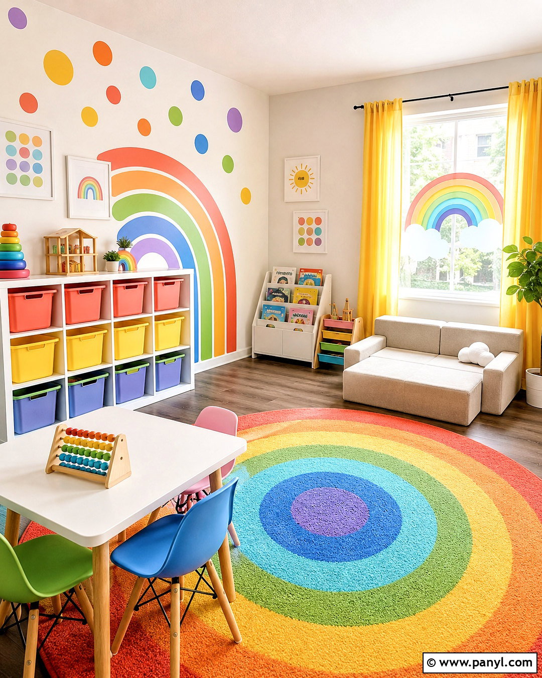 Rental-Friendly Rainbow Playroom - 20 rainbow playroom ideas