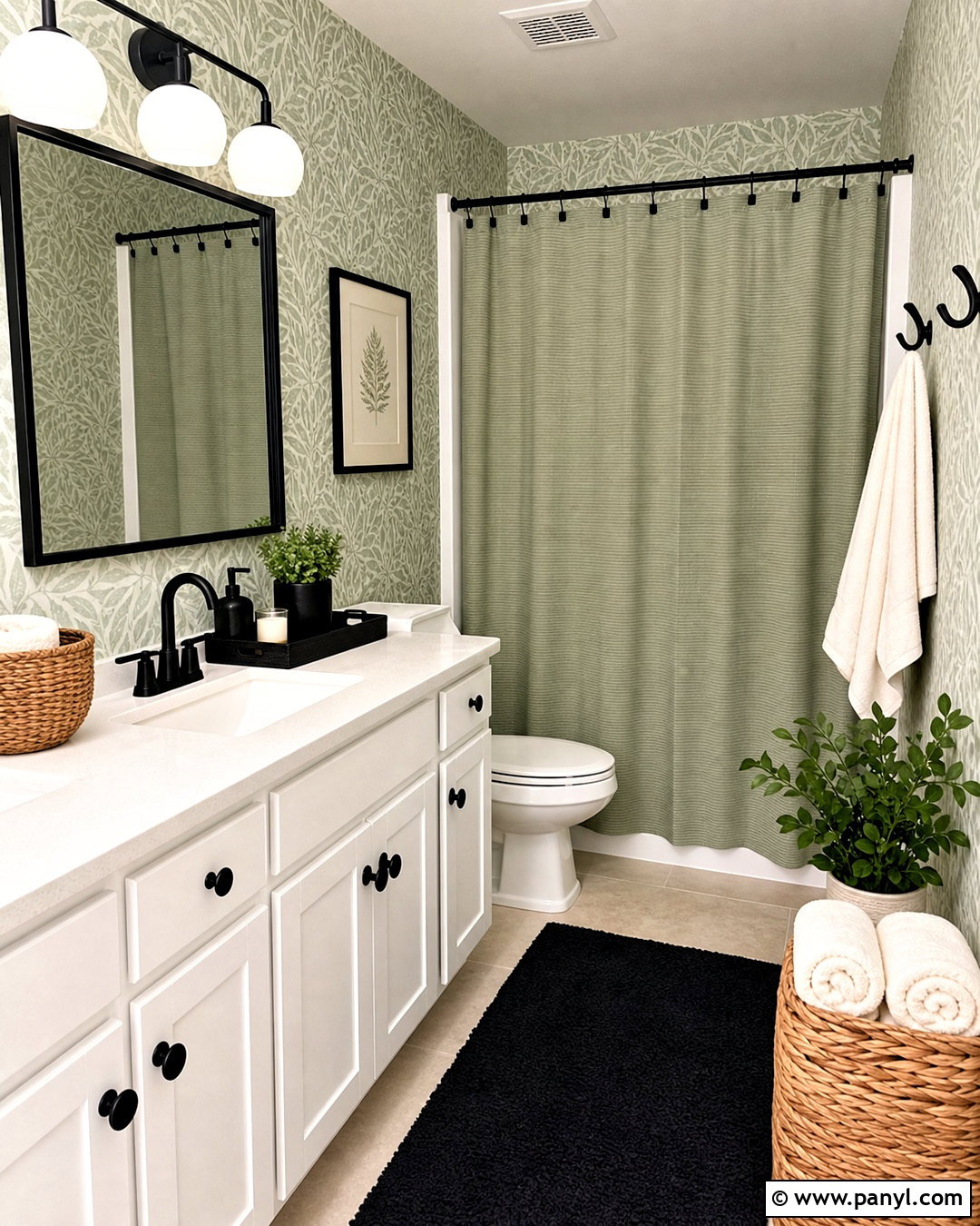 Rental-Friendly Sage Green And Black Bathroom - 20 sage green and black bathroom ideas