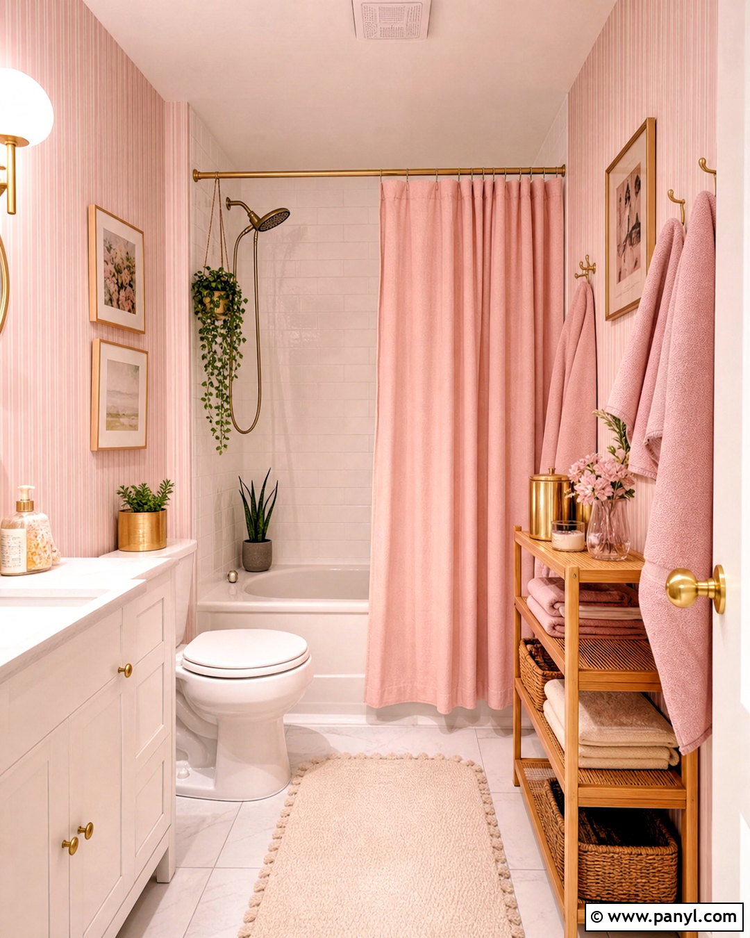 Rental-Friendly Soft Pink Bathroom - 20 soft pink bathroom ideas