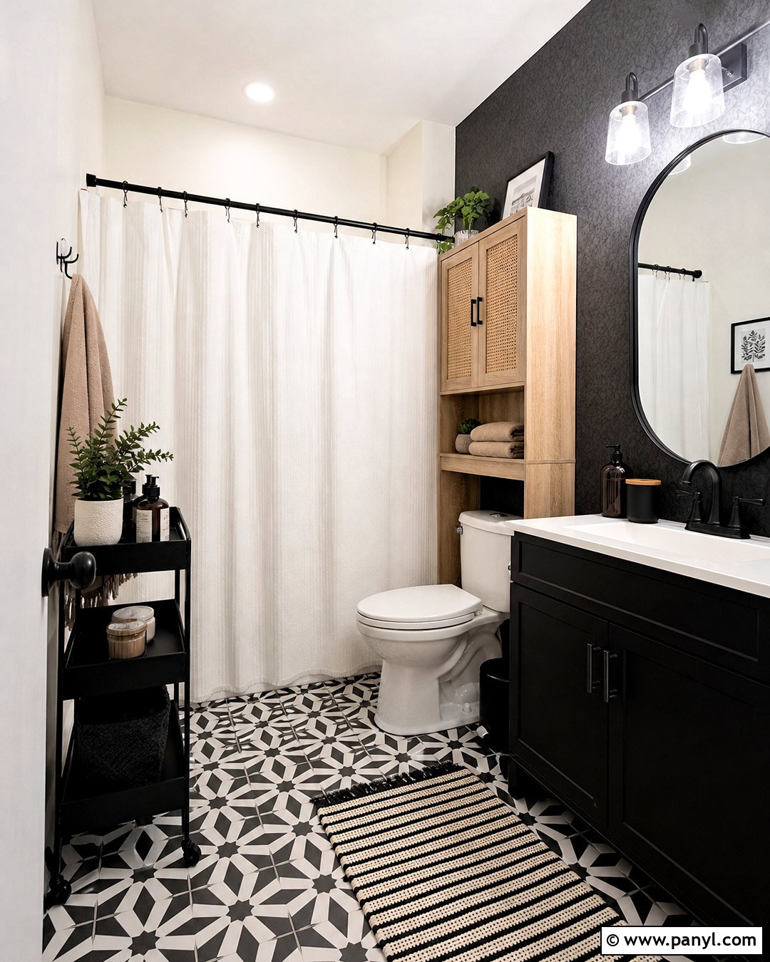 Renter-Friendly Black Bathroom - 20 small black bathroom ideas