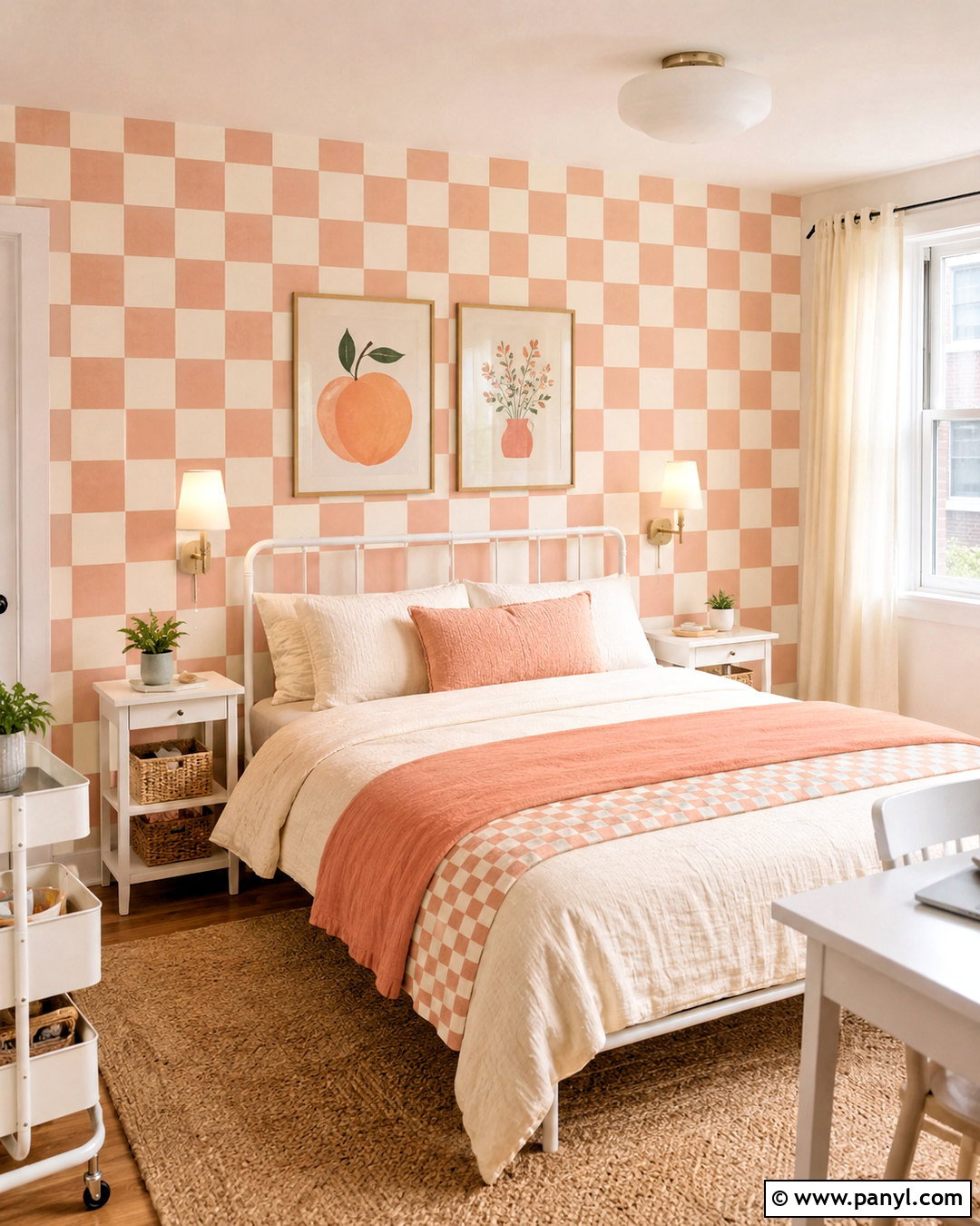 Renter-Friendly Checkered Bedroom - 20 checkered room aesthetic ideas