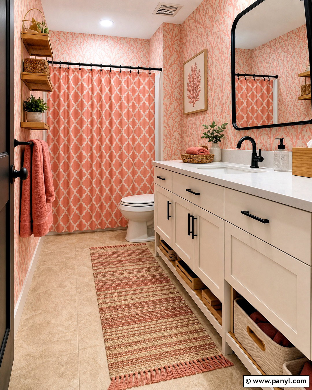 Renter-Friendly Coral Bathroom - 20 coral bathroom ideas