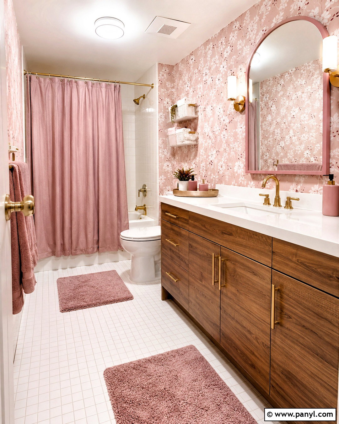 Renter-Friendly Pink Bathroom - 20 pink bathroom aesthetic ideas