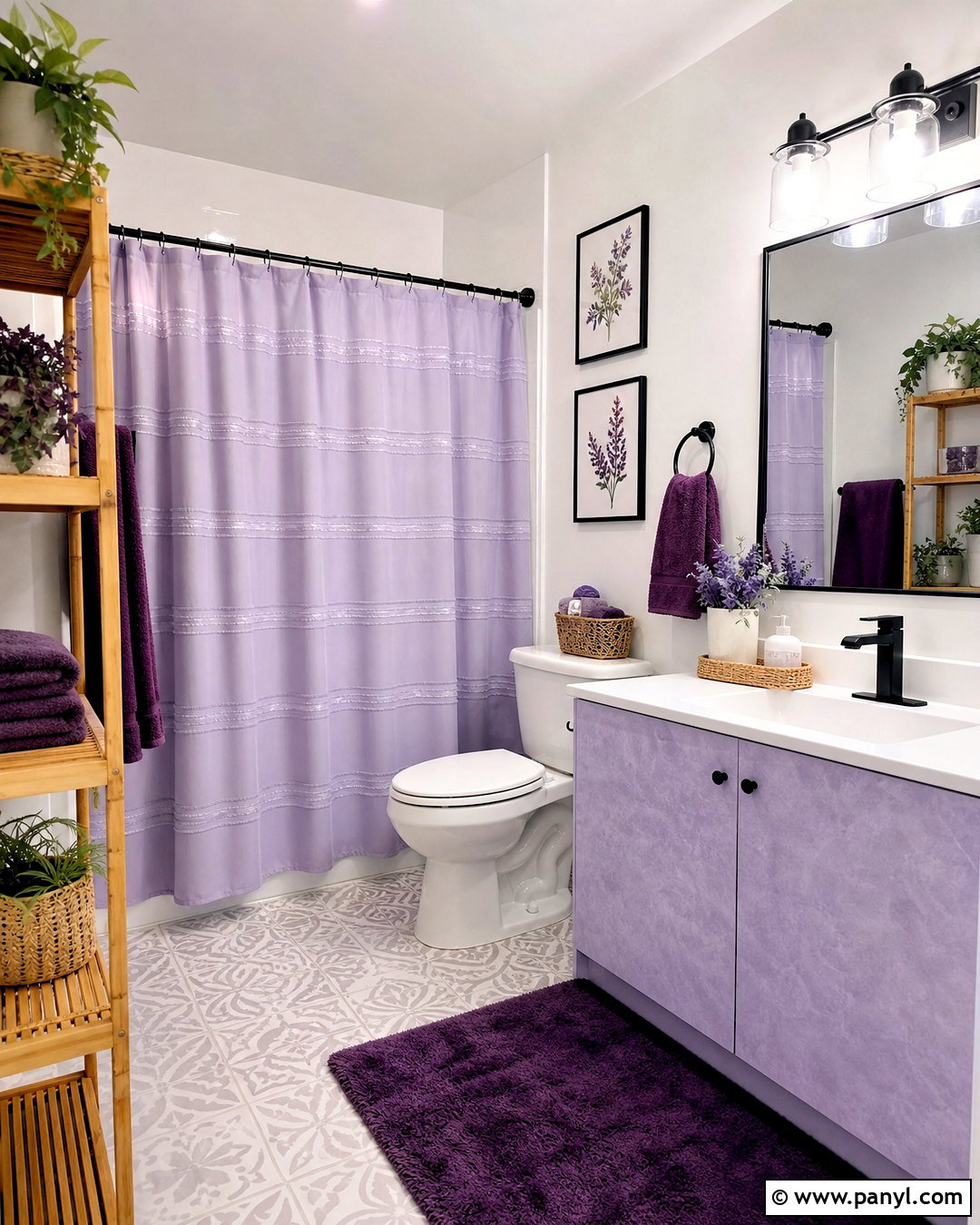 Renter-Friendly Purple Bathroom - 20 purple bathroom aesthetic ideas