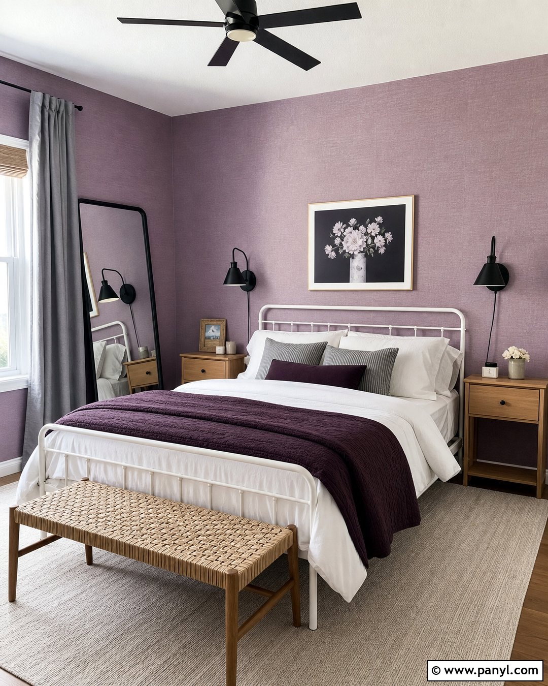Renter-Friendly Purple Wall Bedroom - 35 Purple Wall Room Ideas