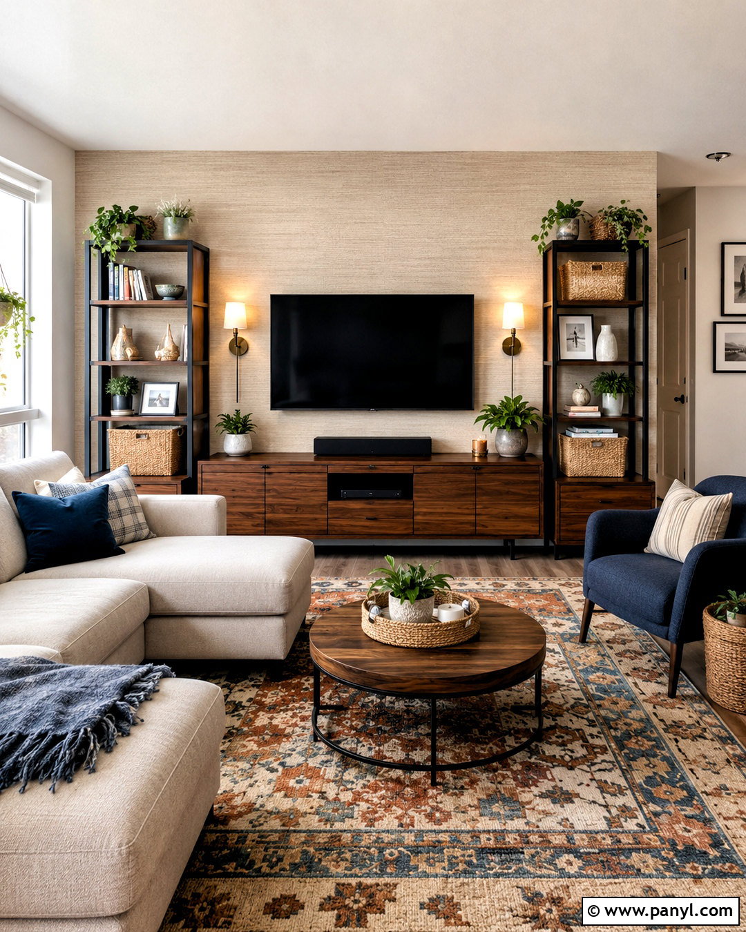 Renter-Friendly TV Wall - 20 living room inspiration tv wall ideas
