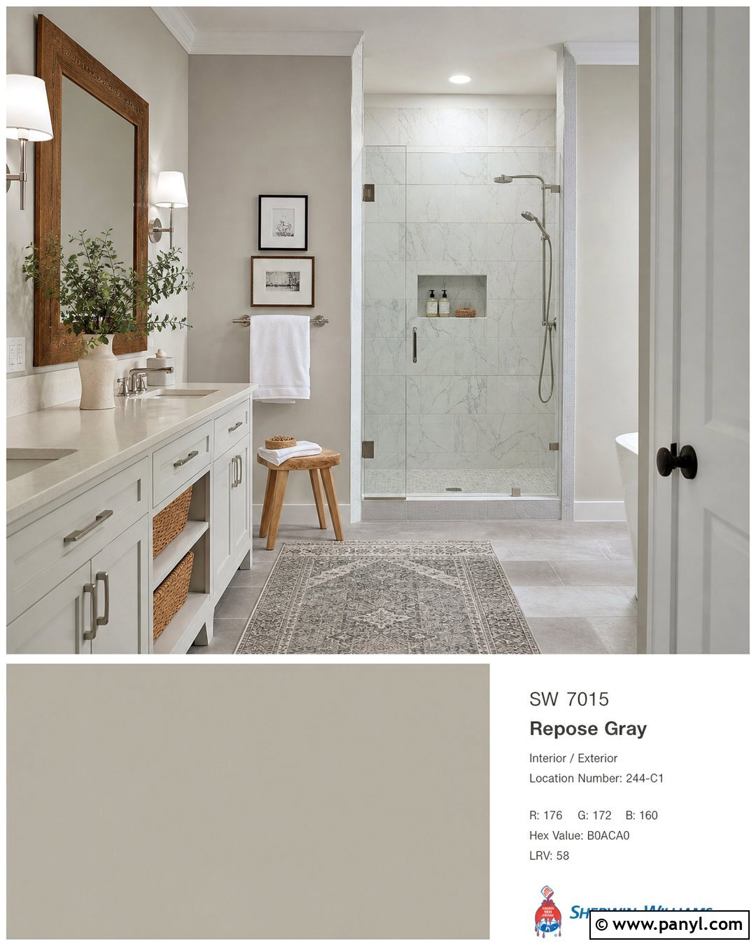 Repose Gray Bathroom With White Marble - 30 sw repose gray ideas