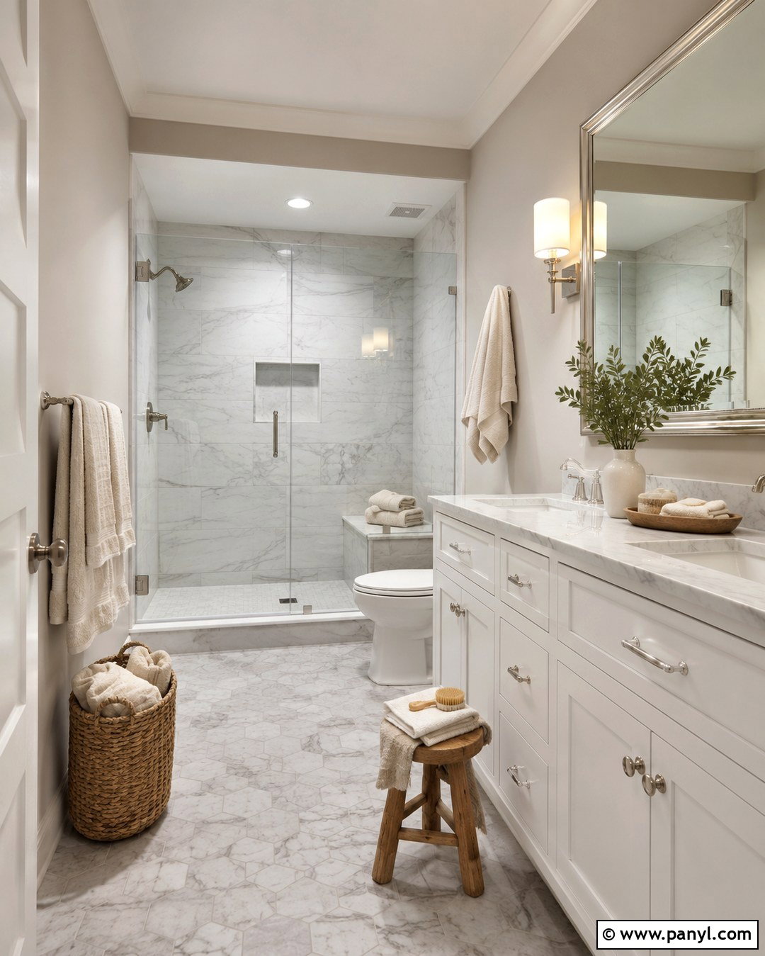Repose Gray Bathroom With White Marble - 20 Repose Grey Walls
