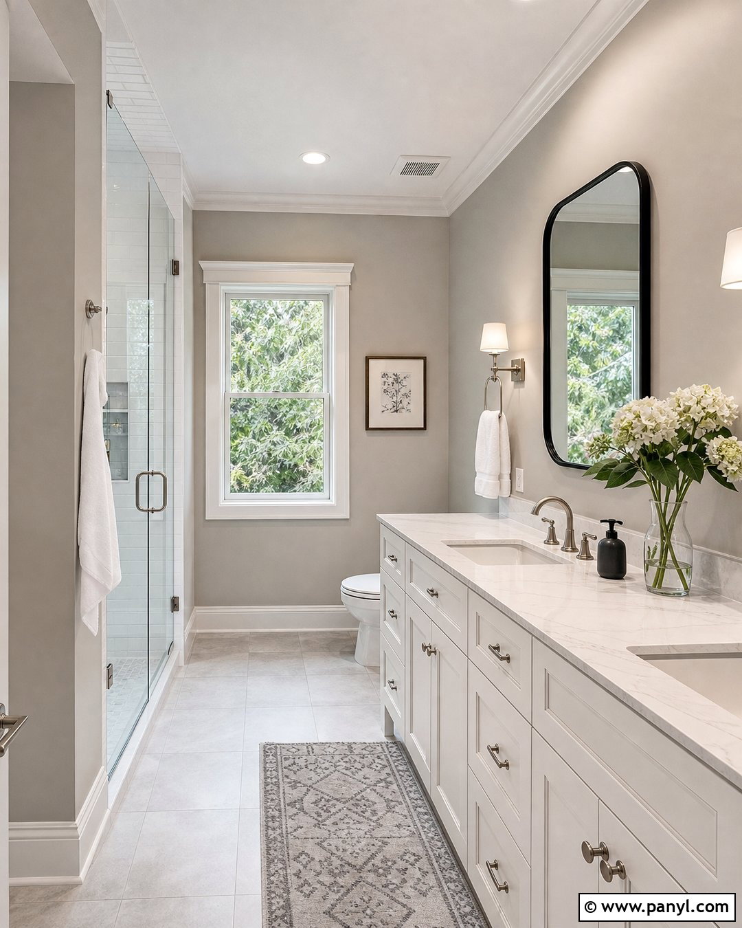 Repose Gray Bathroom With White Vanity - 20 repose gray with white trim ideas