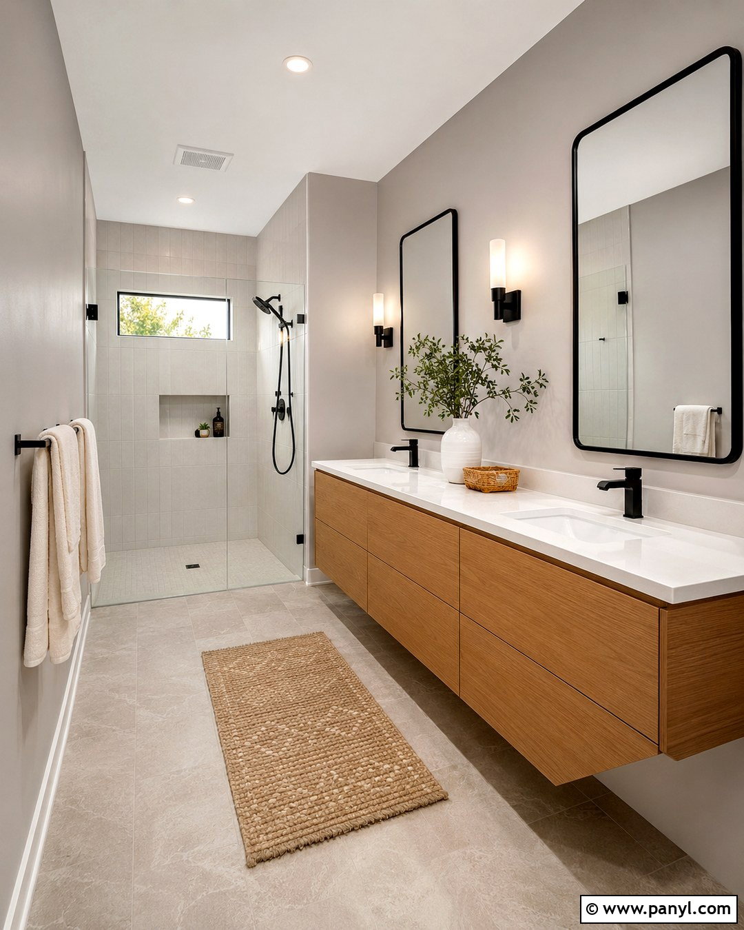 Repose Gray Bathroom With Wood Vanity - 20 Repose Grey Walls