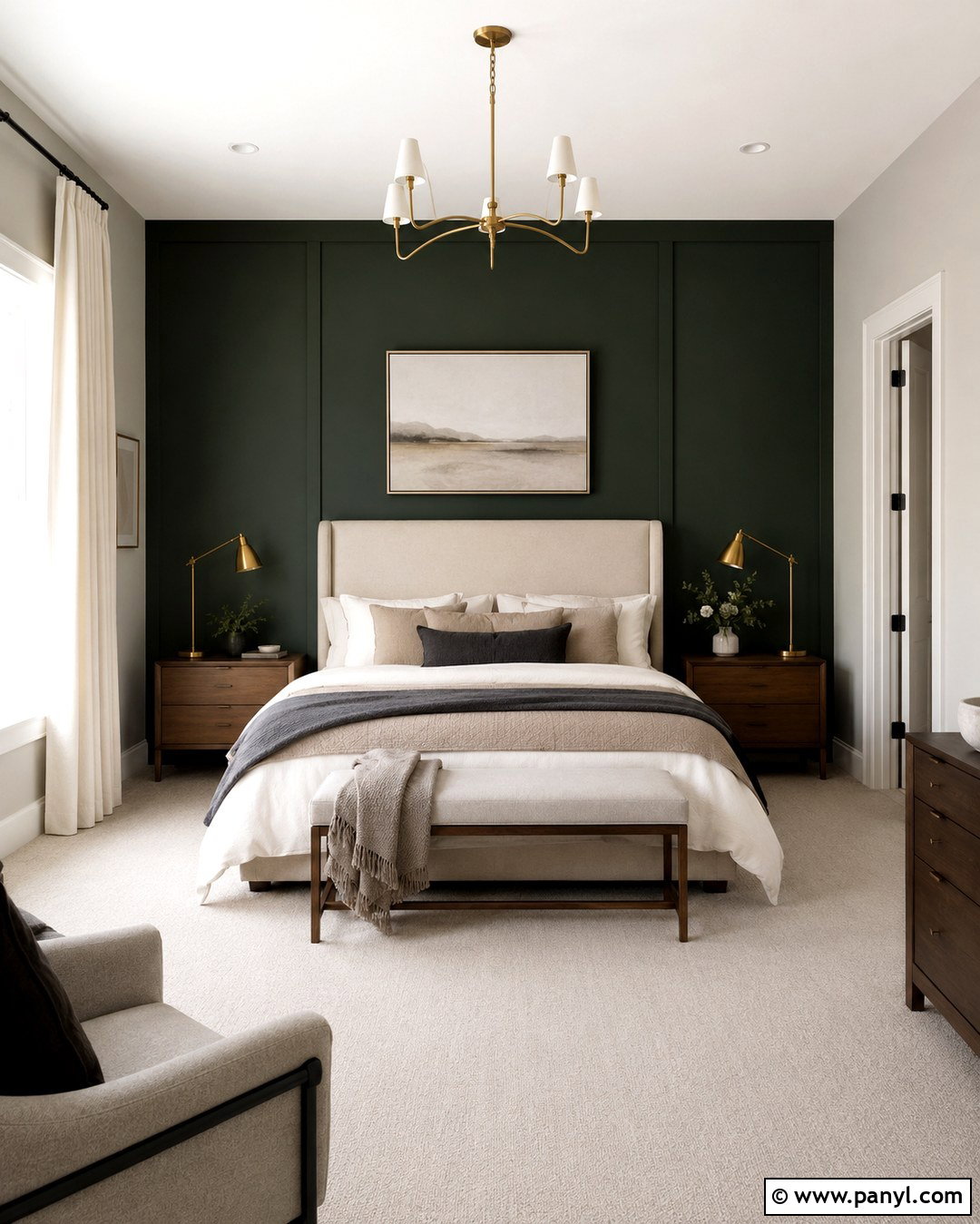 Repose Gray Bedroom With Forest Green Wall - 20 Repose Gray With Green Accent Wall Ideas
