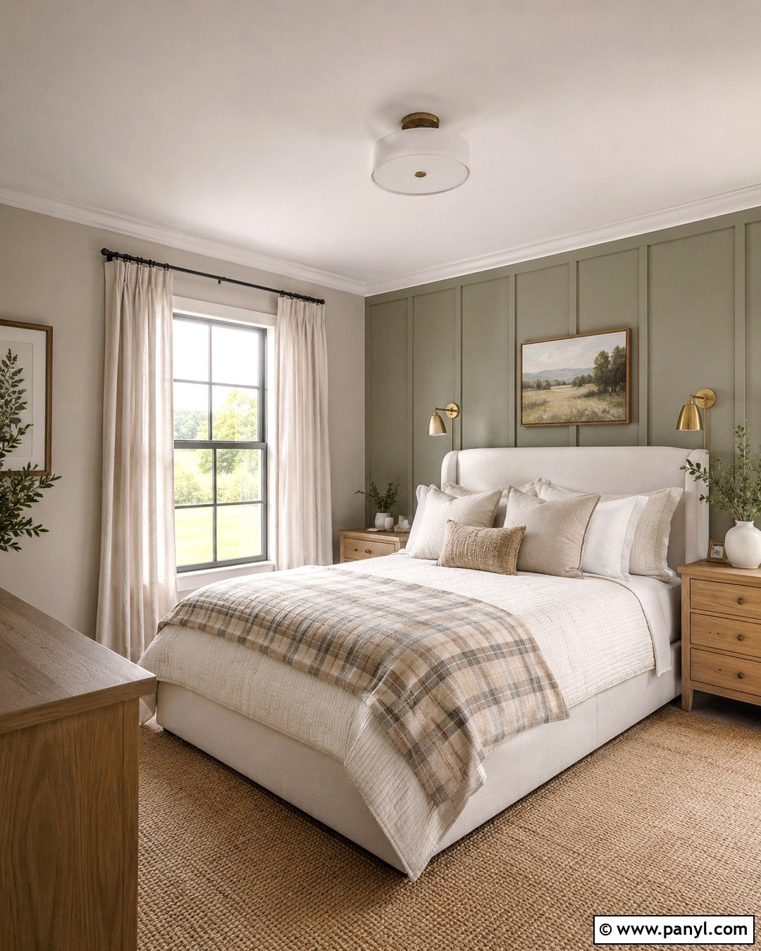 Repose Gray Bedroom With Sage Green Paneling - 20 Repose Gray With Green Accent Wall Ideas