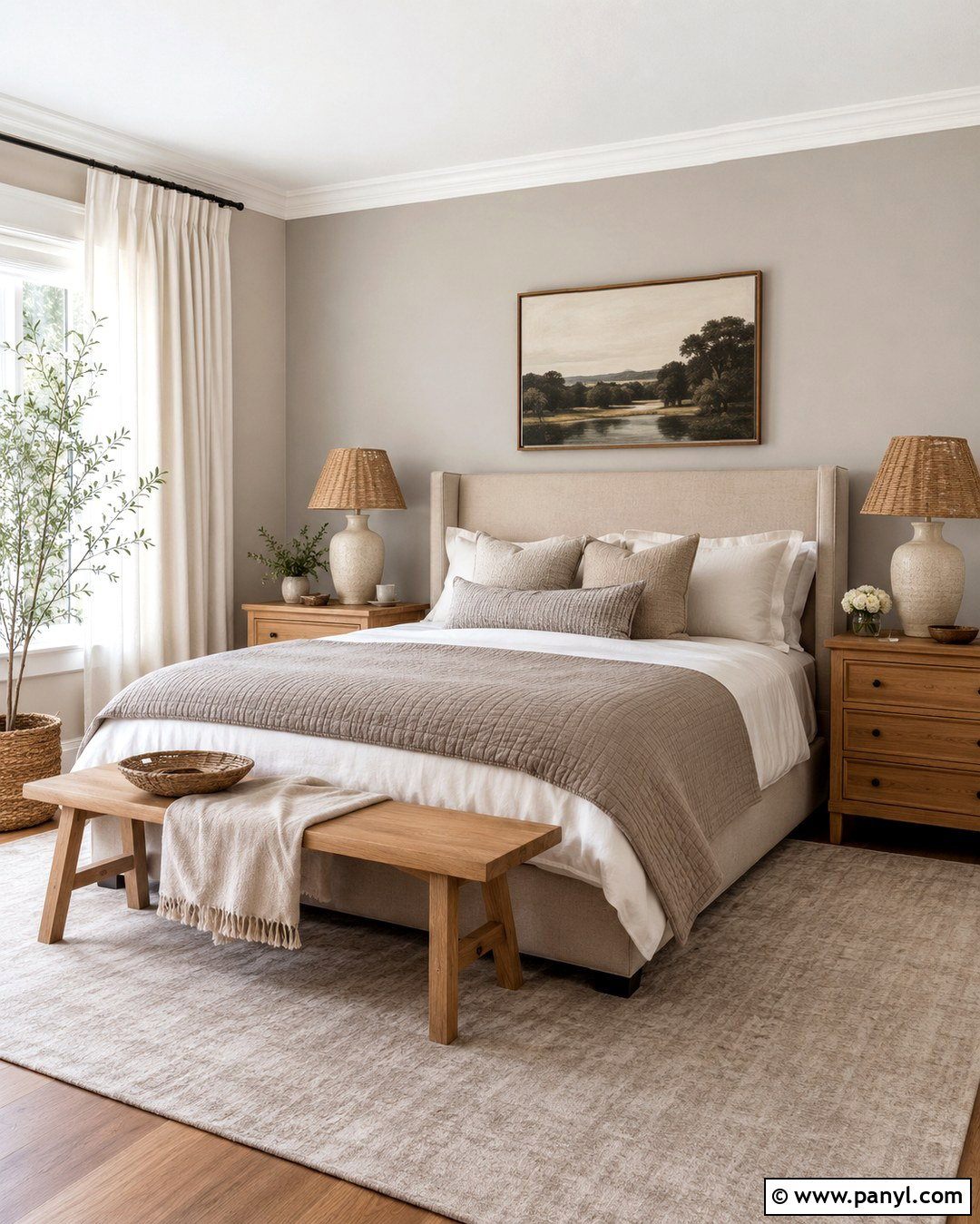 Repose Gray Bedroom With Warm Neutral Bedding - 20 Repose Grey Walls