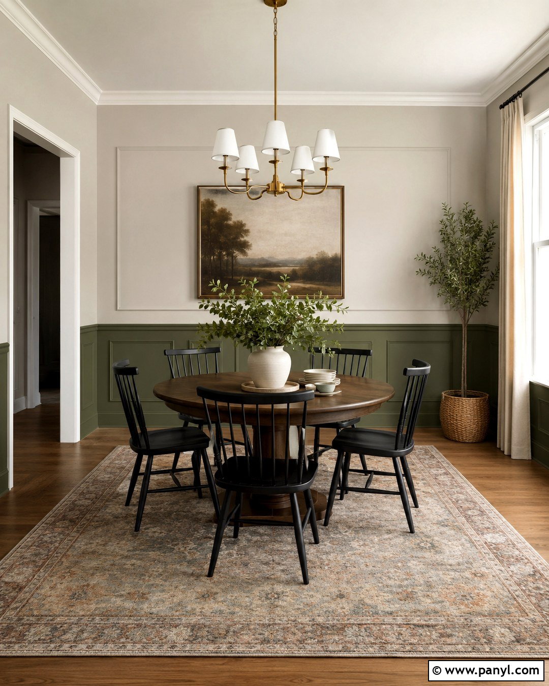 Repose Gray Dining Room With Green Wainscoting - 20 Repose Gray With Green Accent Wall Ideas