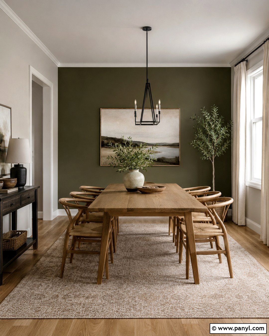Repose Gray Dining Room With Olive Green Wall - 20 Repose Gray With Green Accent Wall Ideas