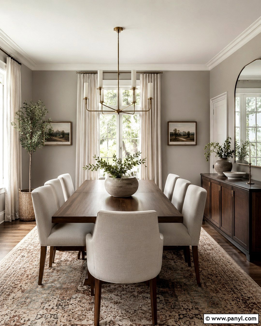 Repose Gray Dining Room With Walnut Furniture - 20 Repose Grey Walls
