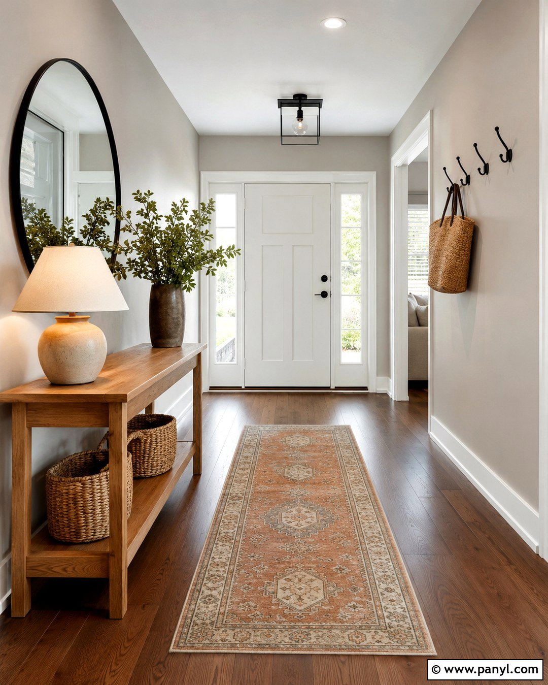 Repose Gray Entryway With Wood Console - 20 Repose Grey Walls