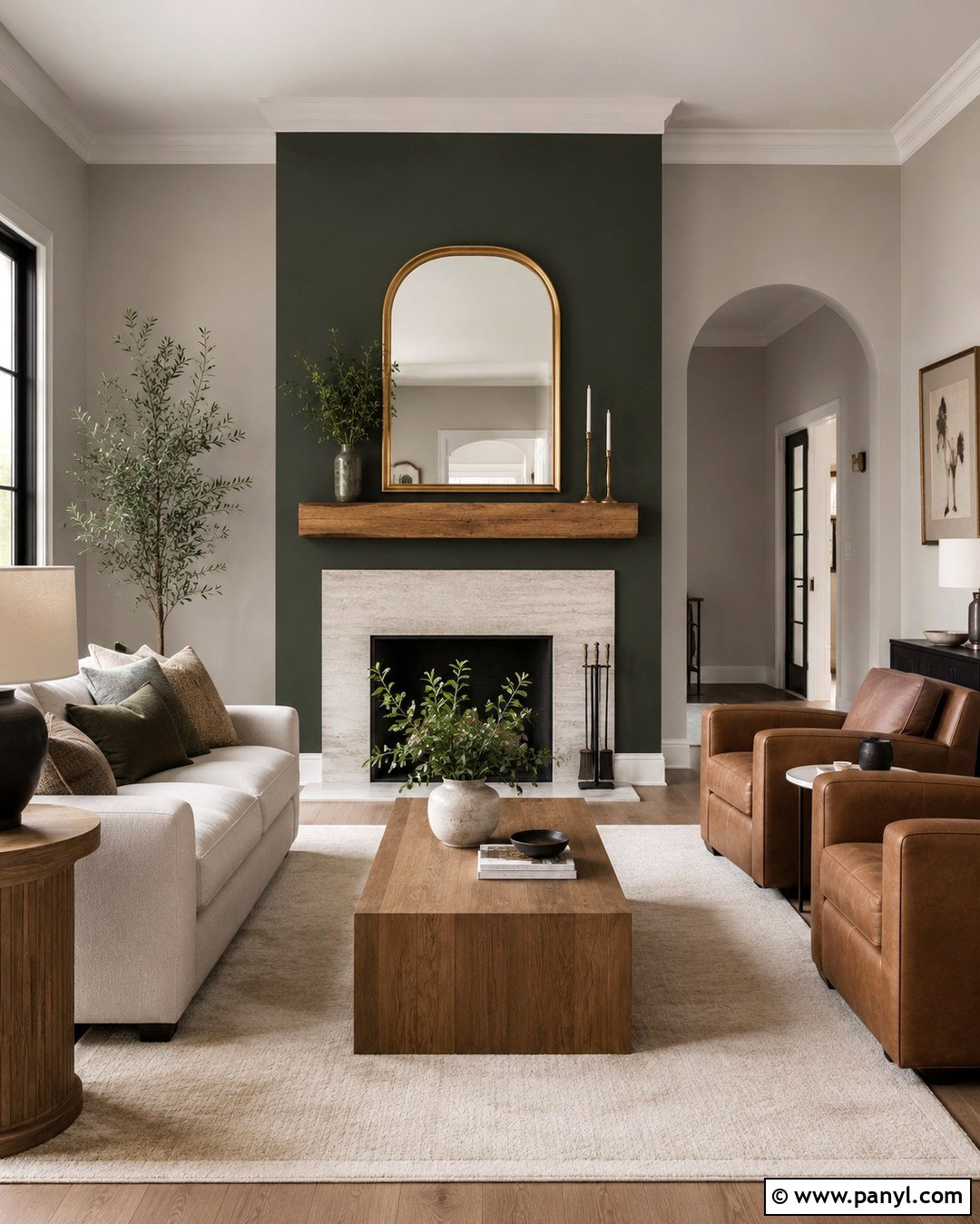 Repose Gray Fireplace Wall With Deep Green Paint - 20 Repose Gray With Green Accent Wall Ideas