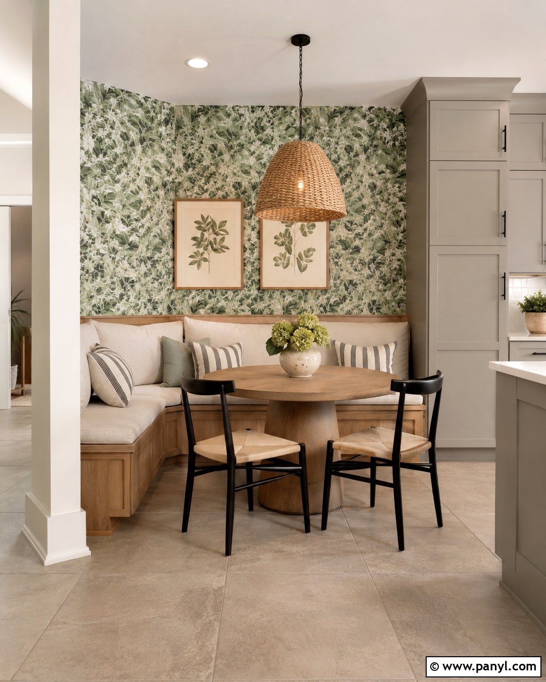 Repose Gray Kitchen Nook With Botanical Green Wall - 20 Repose Gray With Green Accent Wall Ideas