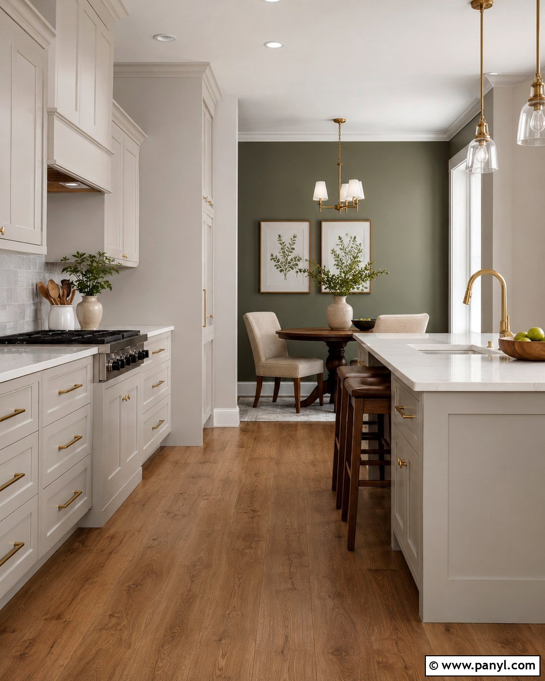 Repose Gray Kitchen With Pewter Green Wall - 20 Repose Gray With Green Accent Wall Ideas