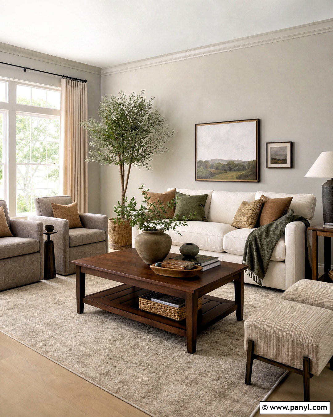 Repose Gray Living Room With A Cream Sofa - 20 repose gray living room ideas