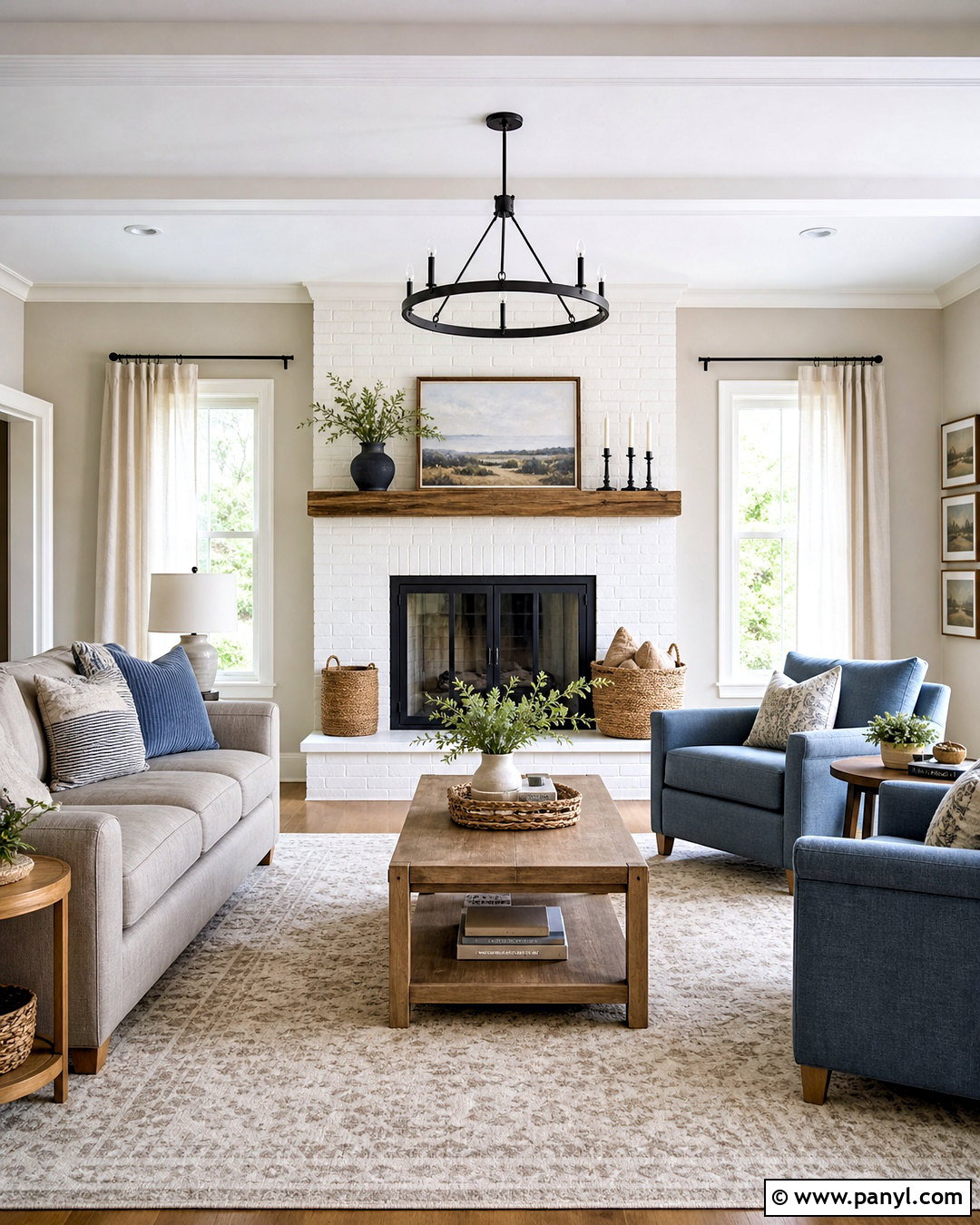 Repose Gray Living Room With A White Brick Fireplace - 20 repose gray living room ideas