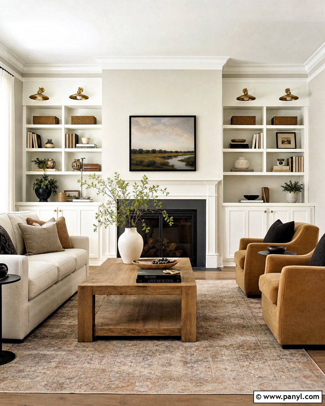 Repose Gray Living Room With Built-In Shelves - 20 repose gray living room ideas