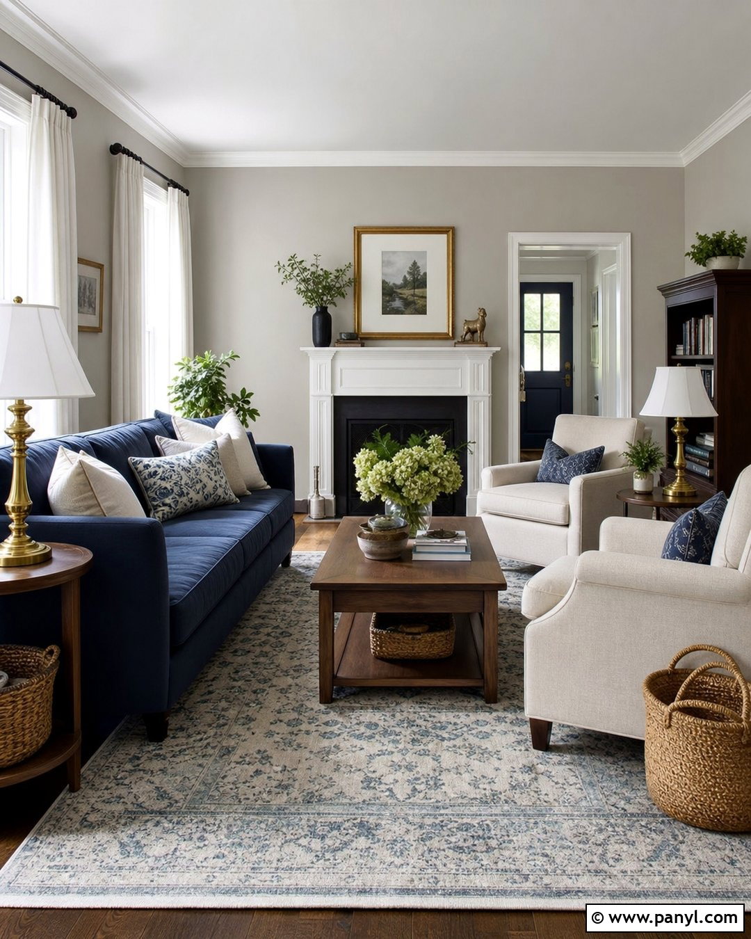 Repose Gray Living Room With Navy Accents - 30 sw repose gray ideas