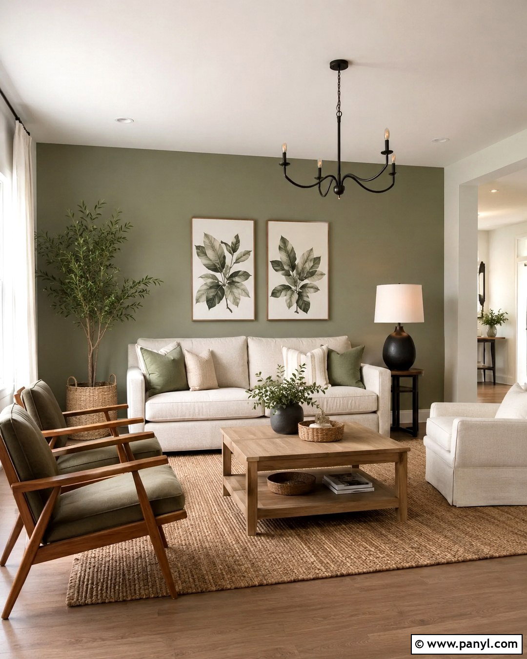 Repose Gray Living Room With Sage Green Wall - 20 Repose Gray With Green Accent Wall Ideas