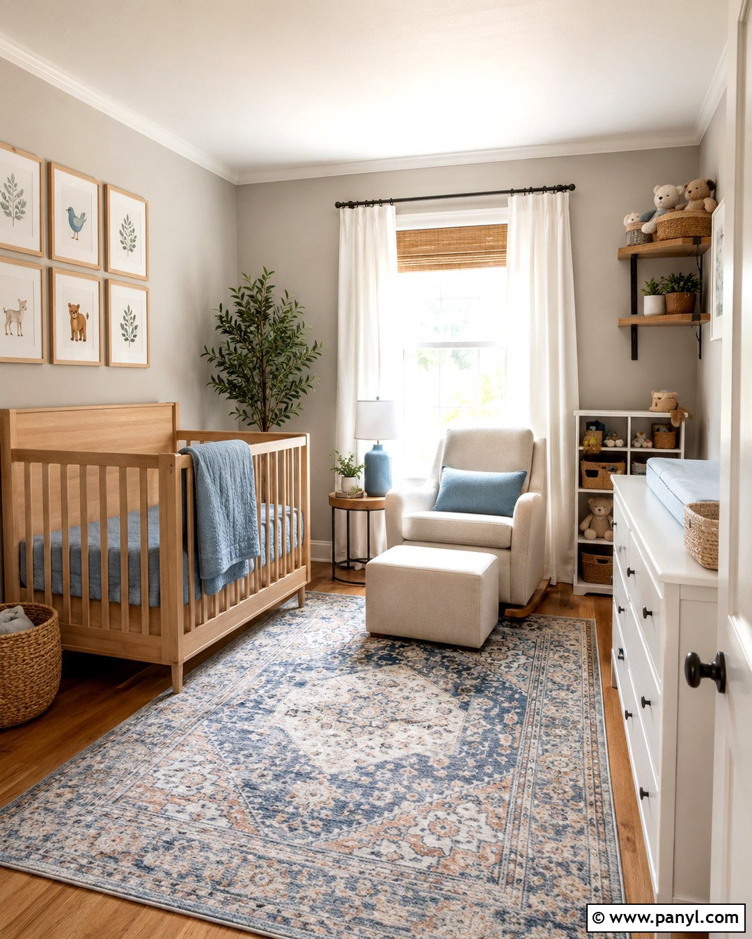 Repose Gray Nursery With Soft Blue Accents - 20 Repose Grey Walls