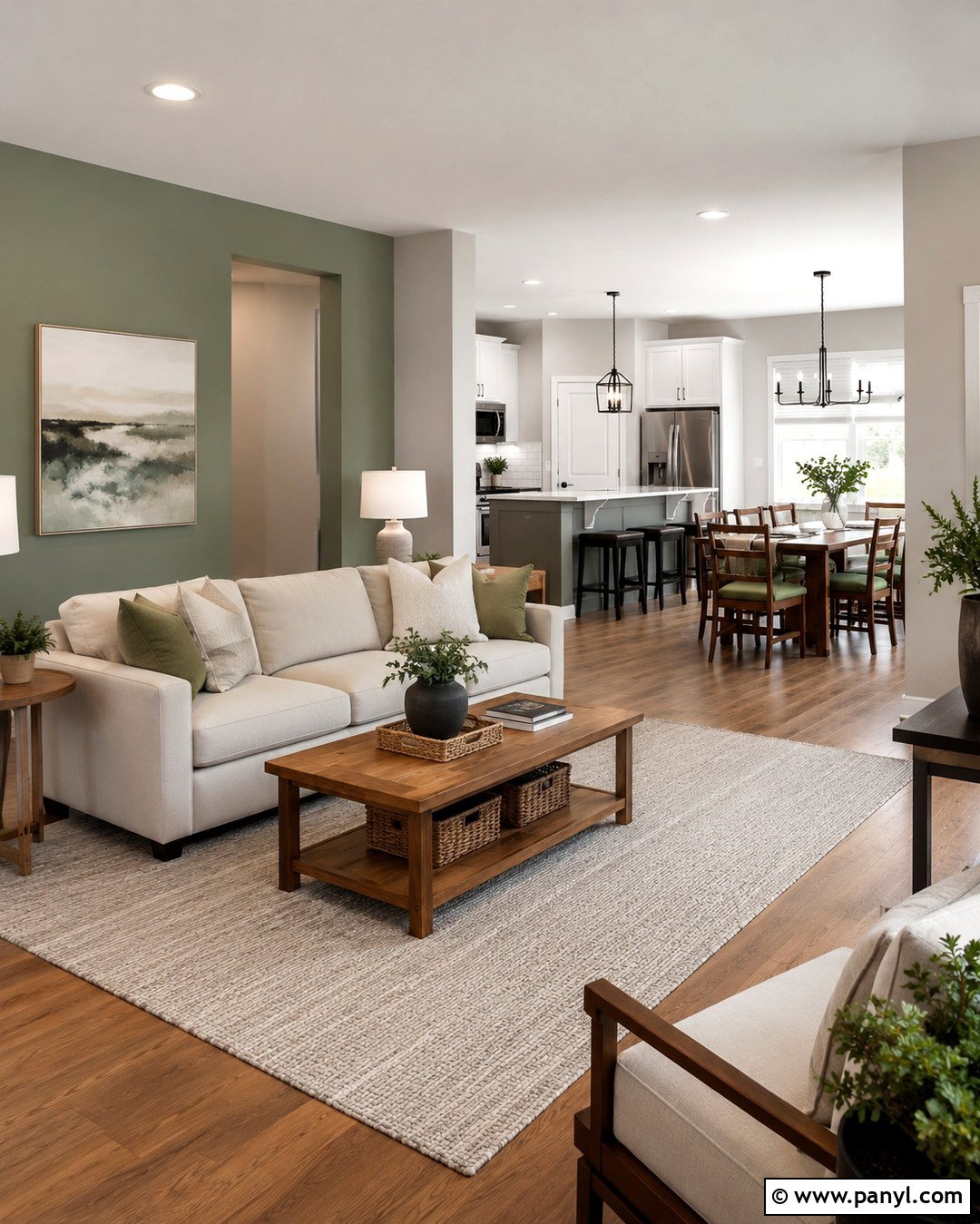 Repose Gray Open Floor Plan With Green Accent Wall - 20 Repose Gray With Green Accent Wall Ideas