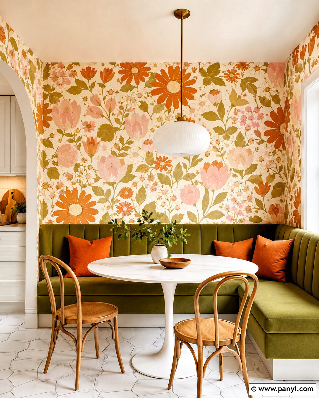 Retro Floral Wallpaper Kitchen Nook - 20 modern floral wallpaper ideas