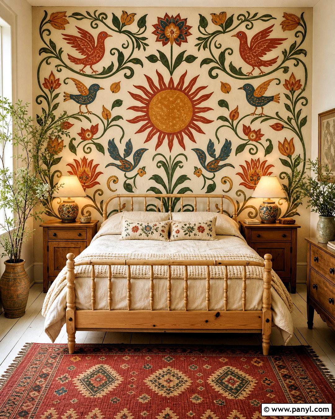 Retro Folk Art Wall Mural - 20 retro wall mural ideas