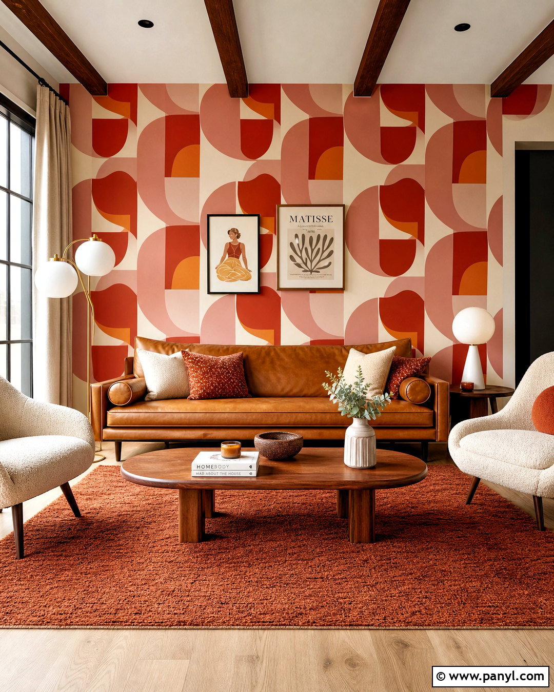 Retro Geometric Red Wallpaper Living Room - 20 funky red wallpaper ideas